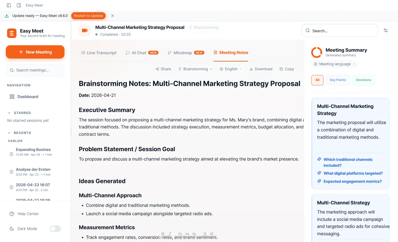 Brainstorm meeting notes template