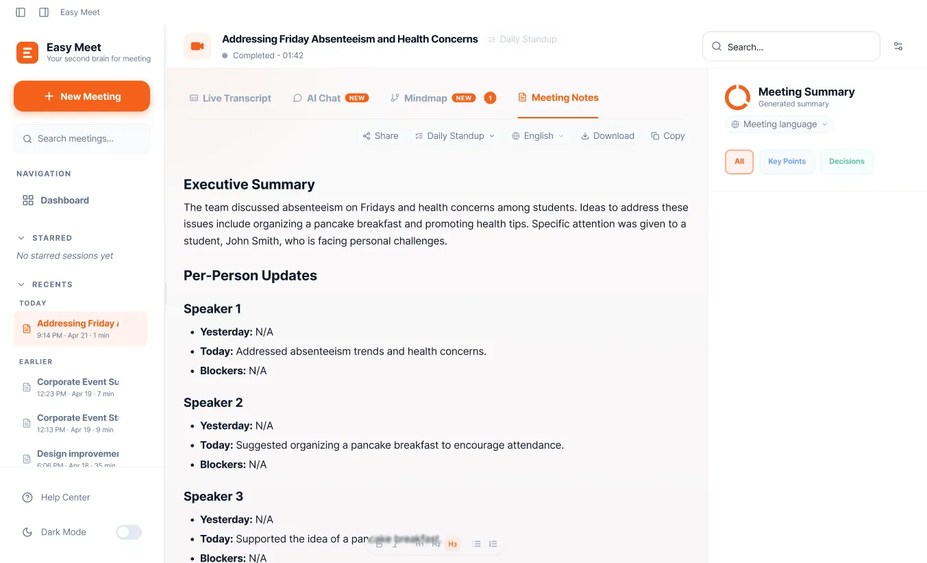 Standup meeting notes template